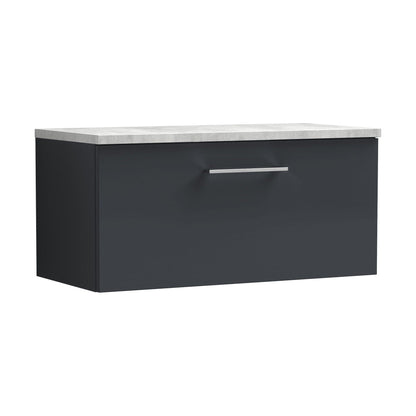 [BFLE1425LBG] Balterley Level 800mm Wall Hung Single Drawer Vanity Unit with Laminate Worktop for Compact Modern Bathroom Storage - Dark Grey - Cutout