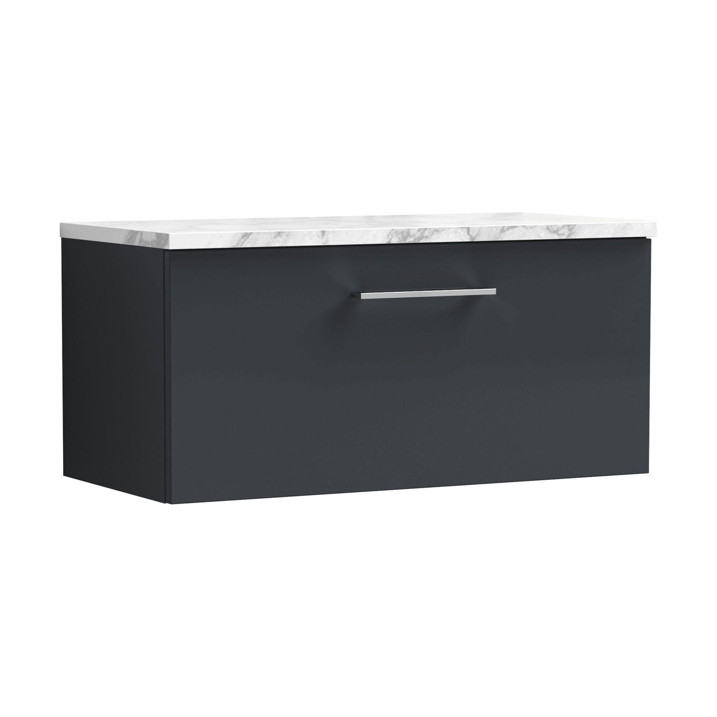 [BFLE1425LCM] Balterley Level 800mm Wall Hung 1 Drawer Vanity Unit with Laminate Worktop for Compact Modern Bathroom Storage - Dark Grey - Cutout