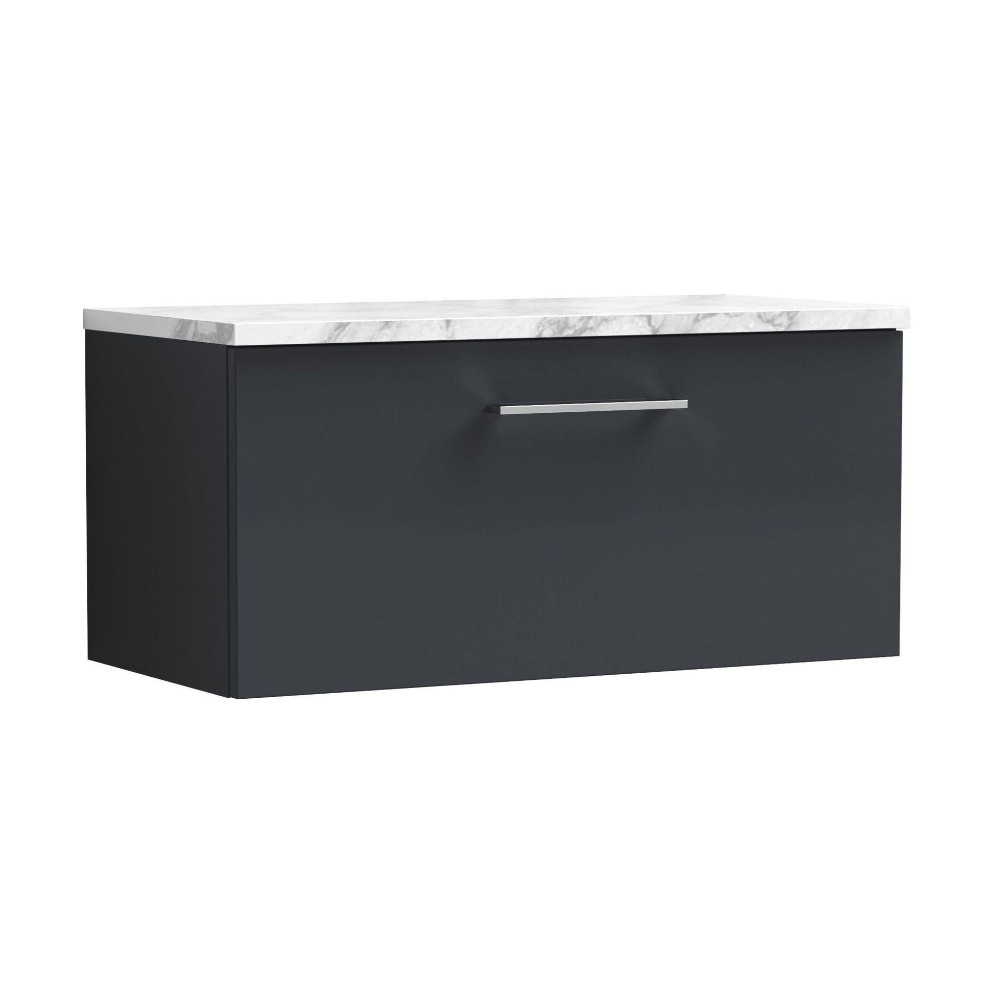[BFLE1425LCM] Balterley Level 800mm Wall Hung 1 Drawer Vanity Unit with Laminate Worktop for Compact Modern Bathroom Storage - Dark Grey - Cutout