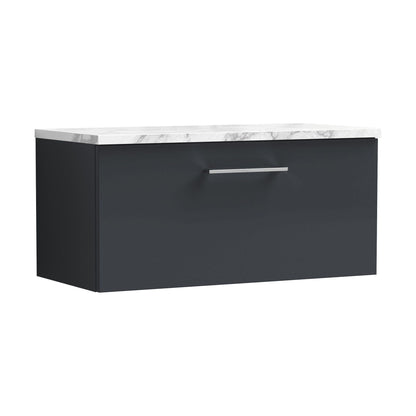[BFLE1425LCM] Balterley Level 800mm Wall Hung 1 Drawer Vanity Unit with Laminate Worktop for Compact Modern Bathroom Storage - Dark Grey - Cutout