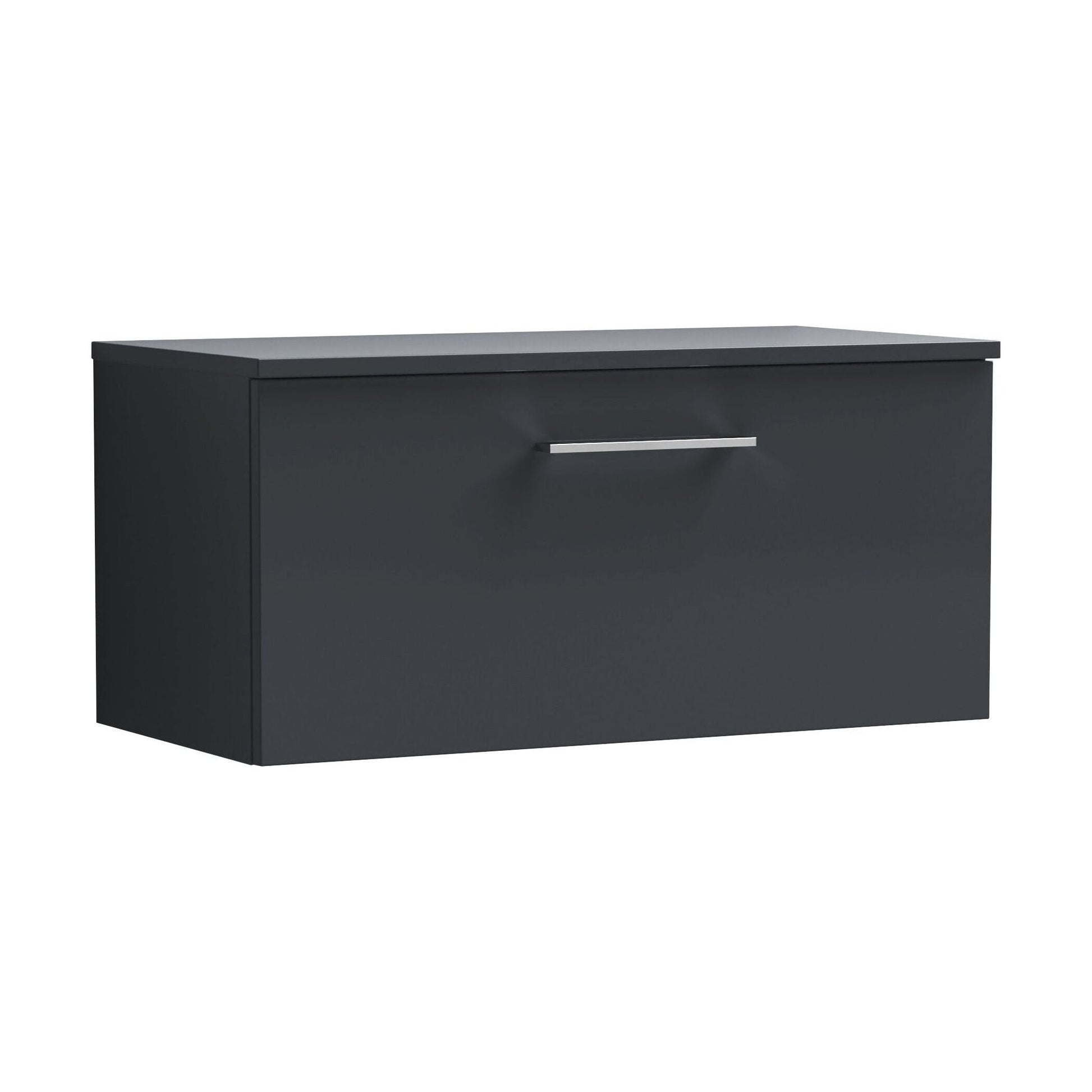 [BFLE1425W] Balterley Level 800mm Wall Hung 1 Drawer Vanity Unit with Worktop Stylish Mid-Size Bathroom Storage - Dark Grey - Cutout