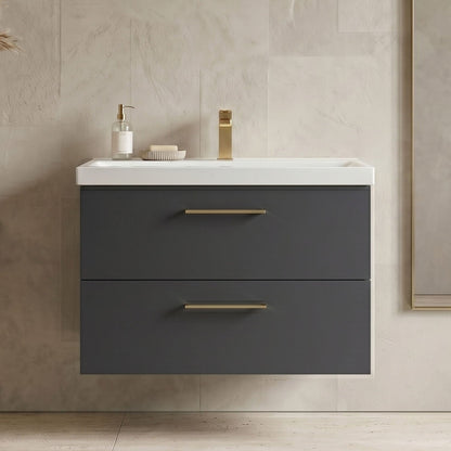 [BFLE1426AH017] Bramshall Wall Hung 2 Drawer Vanity Unit with Mid-Edge Ceramic Basin - Choice of Colour, Handle Finish and Size - Silo
