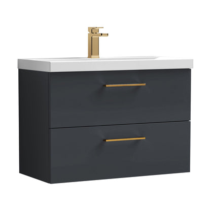 [BFLE1426AH1516] Bramshall Wall Hung 2 Drawer Vanity Unit with Mid-Edge Ceramic Basin - Choice of Colour, Handle Finish and Size - Cutout