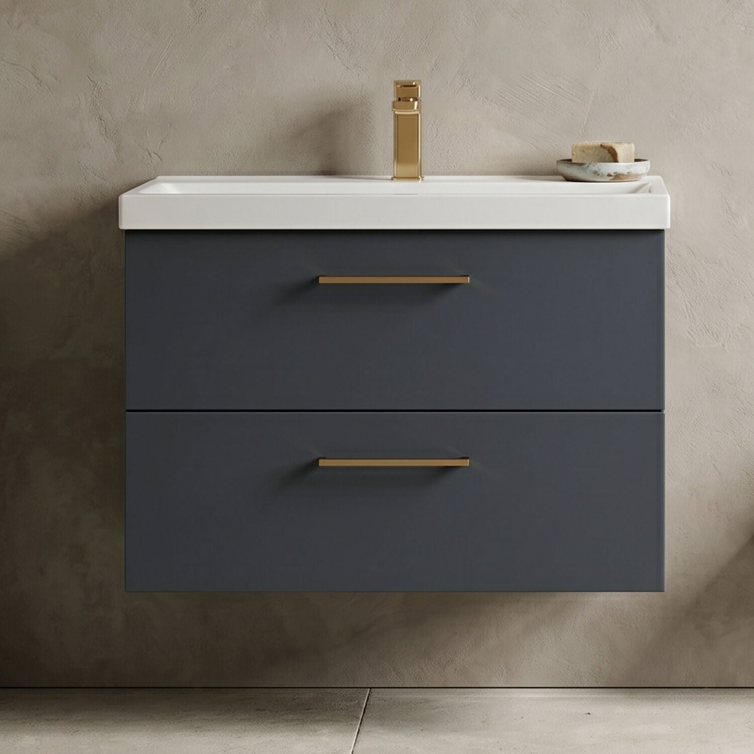 [BFLE1426AH1516] Bramshall Wall Hung 2 Drawer Vanity Unit with Mid-Edge Ceramic Basin - Choice of Colour, Handle Finish and Size - Silo