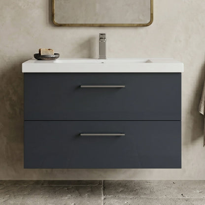 [BFLE1426AH716] Bramshall Wall Hung 2 Drawer Vanity Unit with Mid-Edge Ceramic Basin - Choice of Colour, Handle Finish and Size - Silo
