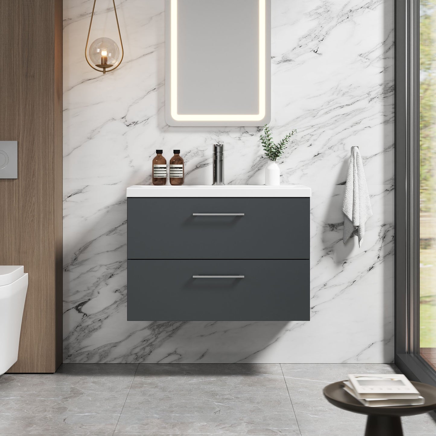 [BFLE1426A] Bramshall Wall Hung 2 Drawer Vanity Unit with Mid-Edge Ceramic Basin - Choice of Colour, Handle Finish and Size - Lifestyle 1