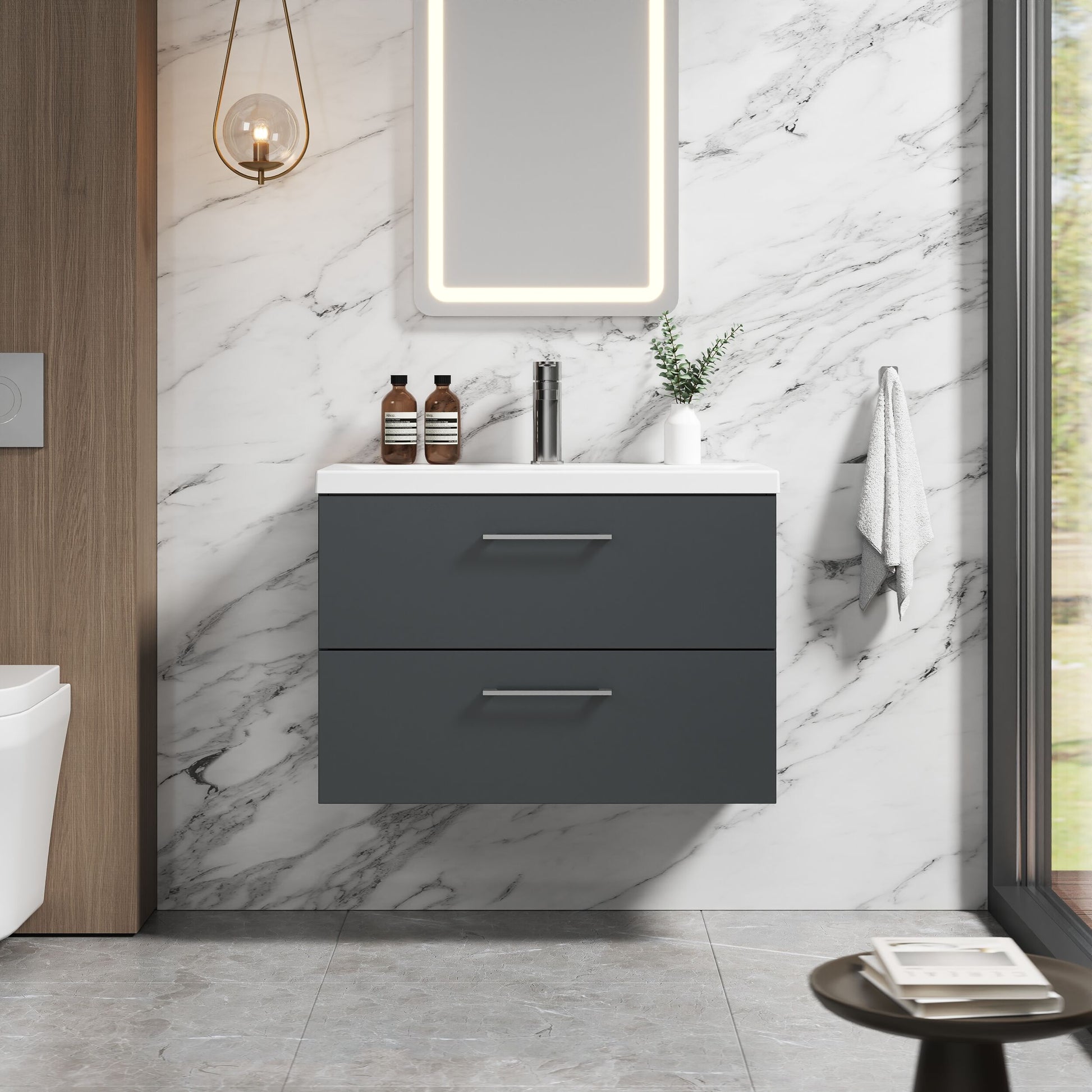 [BFLE1426A] Bramshall Wall Hung 2 Drawer Vanity Unit with Mid-Edge Ceramic Basin - Choice of Colour, Handle Finish and Size - Lifestyle 1