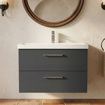 [BFLE1426A] Bramshall Wall Hung 2 Drawer Vanity Unit with Mid-Edge Ceramic Basin - Choice of Colour, Handle Finish and Size - Silo
