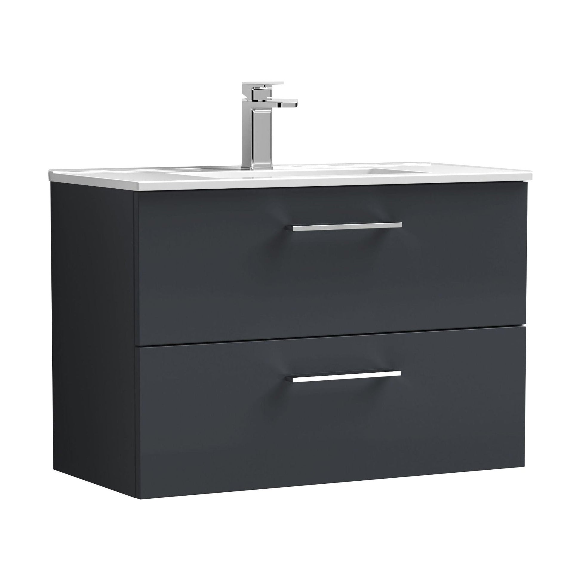 [BFLE1426B] Balterley  Modern Bathroom 1 Soft Close Drawer & Minimalist Wall Hung Vanity Unit Basin, Dark Grey, 435mm - Cutout