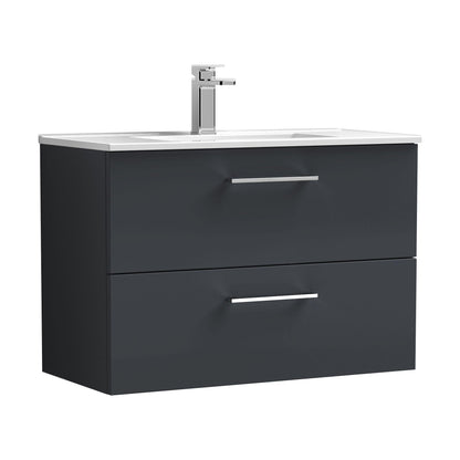 [BFLE1426B] Balterley  Modern Bathroom 1 Soft Close Drawer & Minimalist Wall Hung Vanity Unit Basin, Dark Grey, 435mm - Cutout