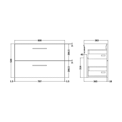 [BFLE1426F] 800 WH 2-DRAWER UNIT (365 DEEP) - Technical Drawing