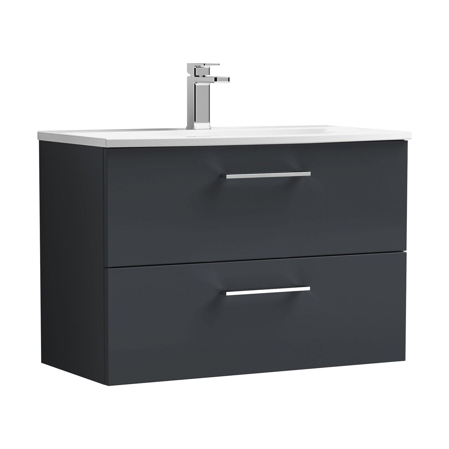 [BFLE1426G] Balterley  Contemporary Bathroom 2-Drawer Wall-Hung Curved Basin Vanity Unit, Dark Grey, 800mm - Cutout