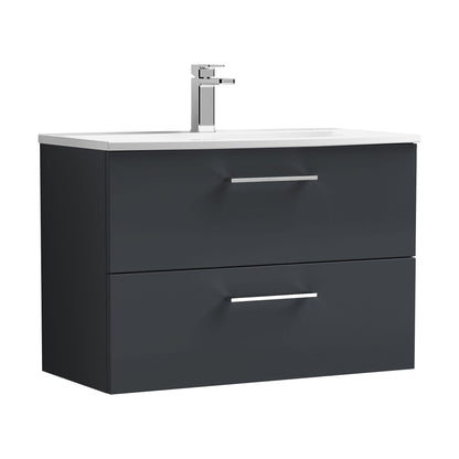 [BFLE1426G] Balterley  Contemporary Bathroom 2-Drawer Wall-Hung Curved Basin Vanity Unit, Dark Grey, 800mm - Cutout