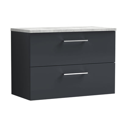 [BFLE1426LBG] Balterley Level 800mm Wall Hung 2 Drawer Vanity Unit with Laminate Worktop for Stylish Compact Bathroom Storage - Dark Grey - Cutout