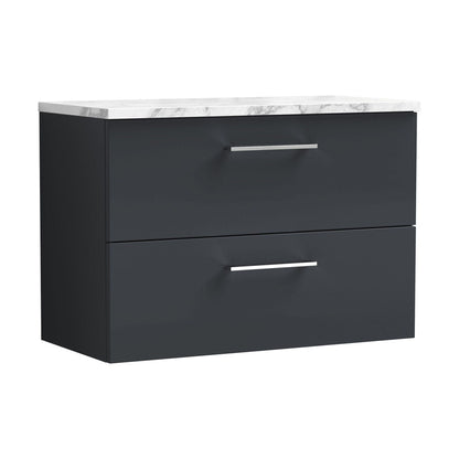 [BFLE1426LCM] Balterley Level 800mm Wall Hung 2 Drawer Vanity Unit with Laminate Worktop for Stylish Compact Bathroom Storage Dark Grey - Cutout