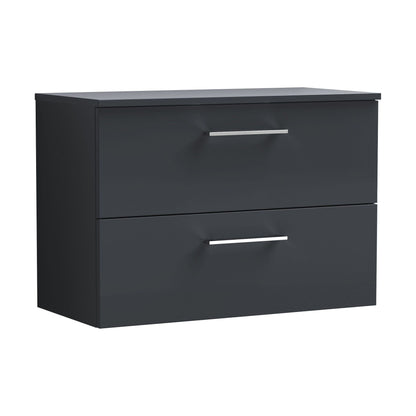 [BFLE1426W] Balterley Level Modern Bathroom 800mm Wall Hung 2 Soft Close Drawer Vanity Unit with Worktop, 557 x 805 x 390mm, Dark Grey - Cutout