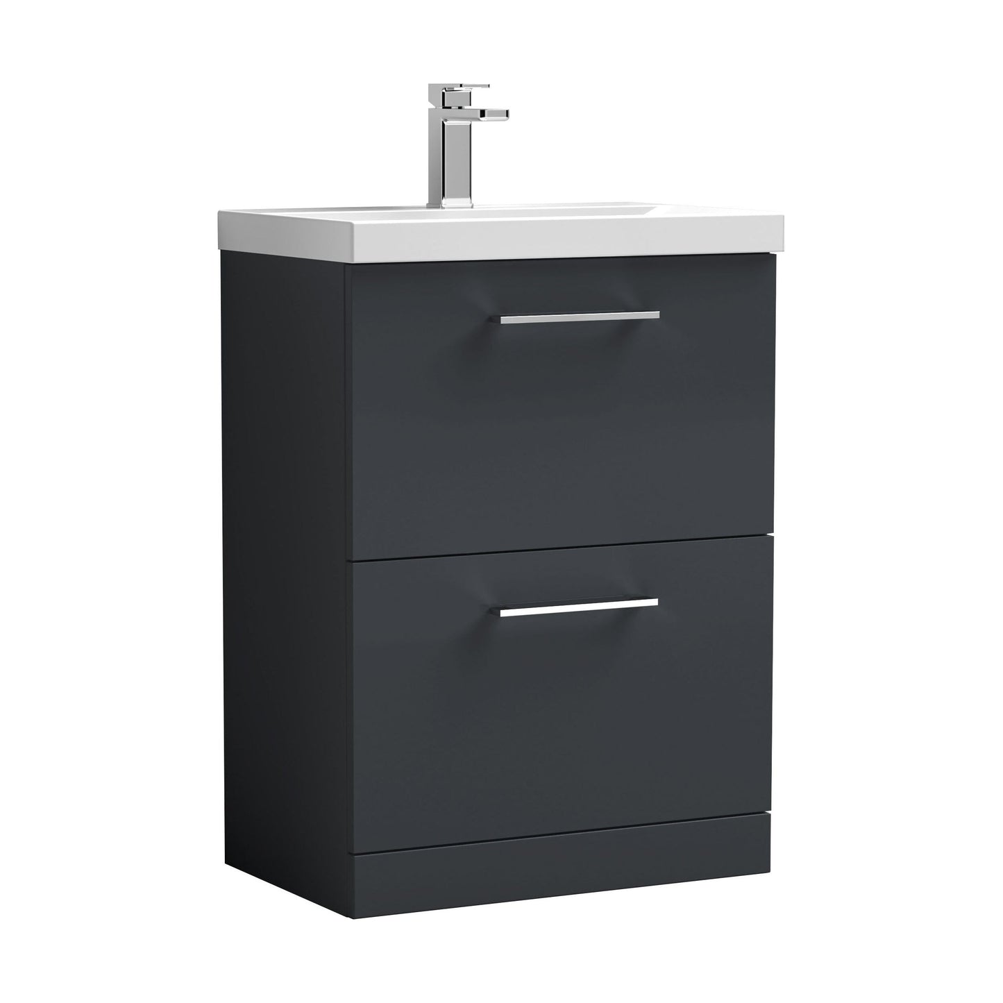 [BFLE1433A] Balterley Modern Bathroom 2 Drawer Floor Standing Vanity Unit & Rectangular Mid-Edge Basin, Dark Grey, 600 mm - Cutout