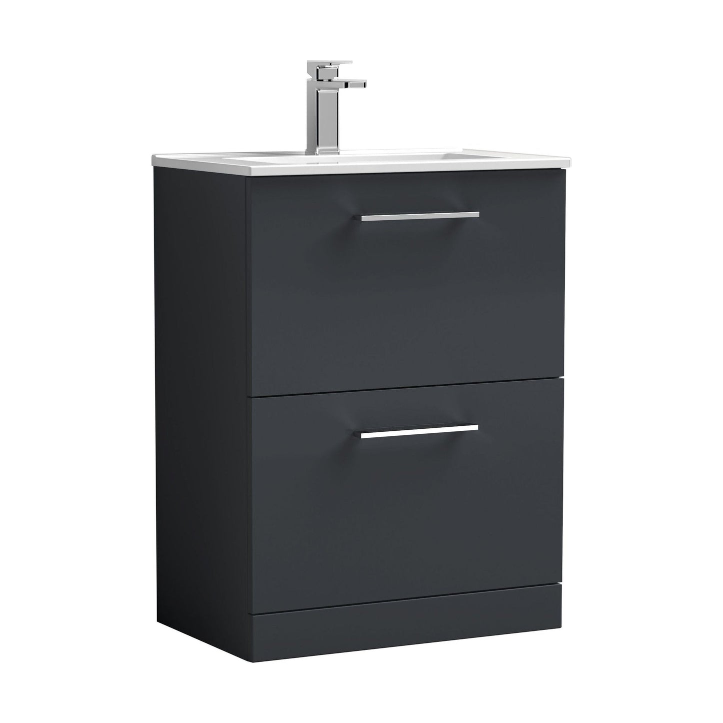 [BFLE1433B] Balterley  Modern Bathroom 2 Soft Close Drawer & Minimalist Floor Standing Vanity Unit Basin, Dark Grey, 440mm - Cutout