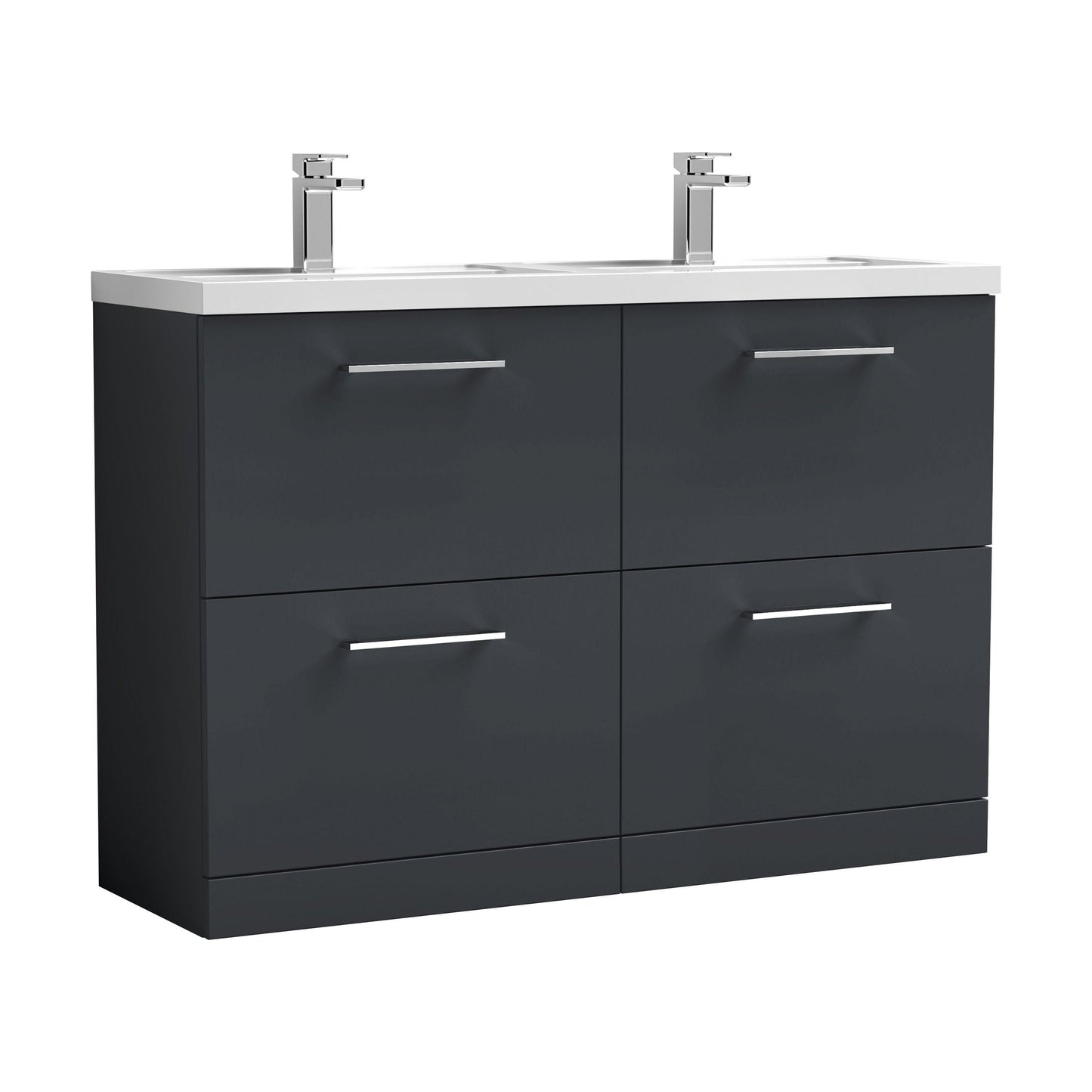 [BFLE1433C2] Balterley Level 1200mm Floor Standing 4 Drawer Vanity Unit with Double Basin, Handles & Overflow for Bathroom Storage Gloss White - Cutout