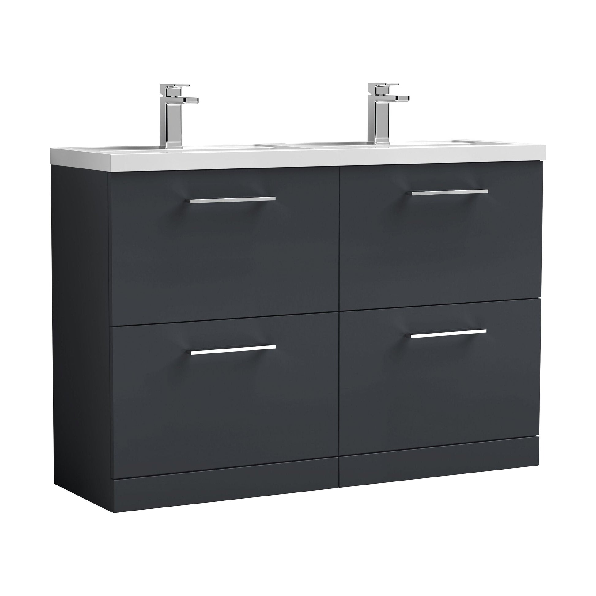 [BFLE1433C2] Balterley Level 1200mm Floor Standing 4 Drawer Vanity Unit with Double Basin, Handles & Overflow for Bathroom Storage Gloss White - Cutout