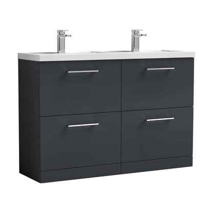 [BFLE1433C2] Balterley Level 1200mm Floor Standing 4 Drawer Vanity Unit with Double Basin, Handles & Overflow for Bathroom Storage Gloss White - Cutout