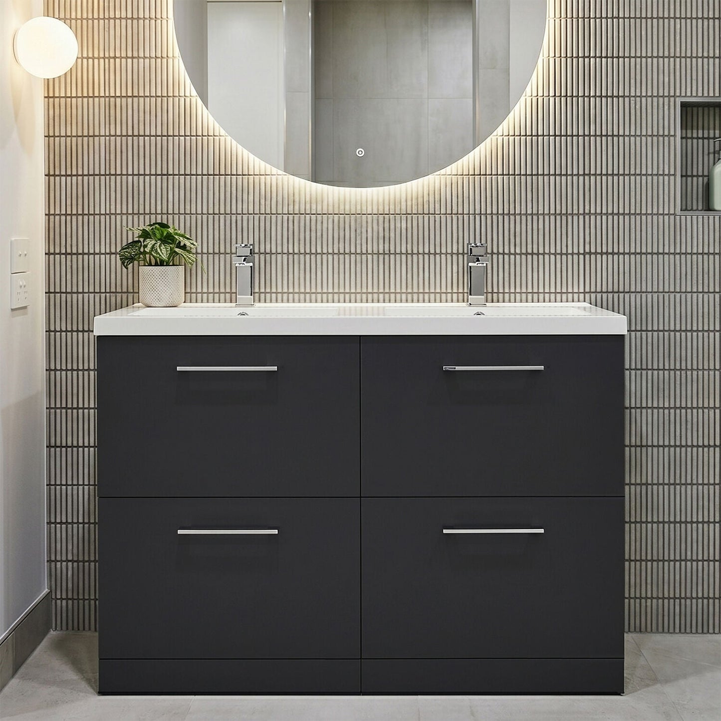 [BFLE1433C2] Balterley Level 1200mm Floor Standing 4 Drawer Vanity Unit with Double Basin, Handles & Overflow for Bathroom Storage Gloss White - Silo
