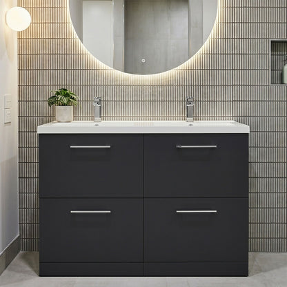[BFLE1433C2] Balterley Level 1200mm Floor Standing 4 Drawer Vanity Unit with Double Basin, Handles & Overflow for Bathroom Storage Gloss White - Silo