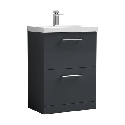[BFLE1433D] Balterley  Contemporary Bathroom 2 Soft Close Drawers & Thin-Edge Floor Standing Vanity Unit Basin, Dark Grey, 600mm - Cutout