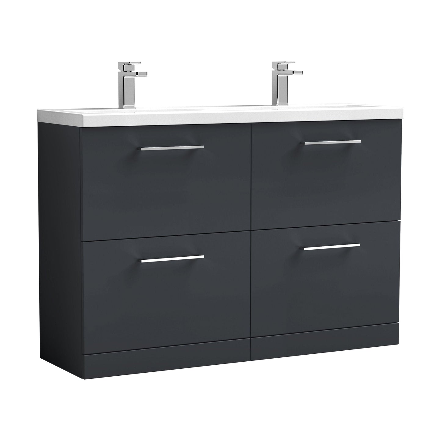 [BFLE1433F] Balterley Level 1200mm Floor Standing 4 Drawer Vanity Unit with Double Basin, Handles & Overflow for Bathroom Storage Gloss White - Cutout