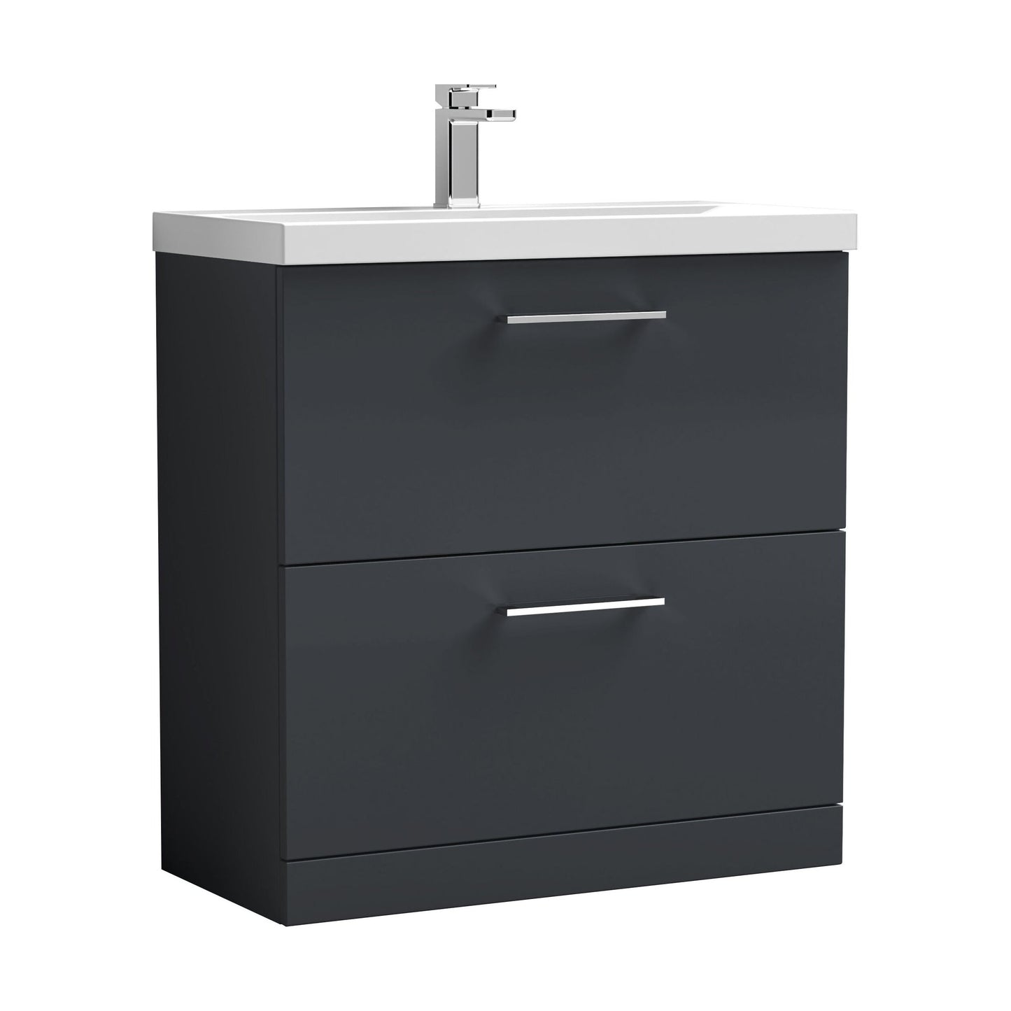 [BFLE1435A] Balterley Modern Bathroom 2 Drawer Floor Standing Vanity Unit & Rectangular Mid-Edge Basin, Dark Grey, 800 mm - Cutout