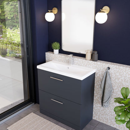 [BFLE1435A] Balterley Modern Bathroom 2 Drawer Floor Standing Vanity Unit & Rectangular Mid-Edge Basin, Dark Grey, 800 mm - Lifestyle 3