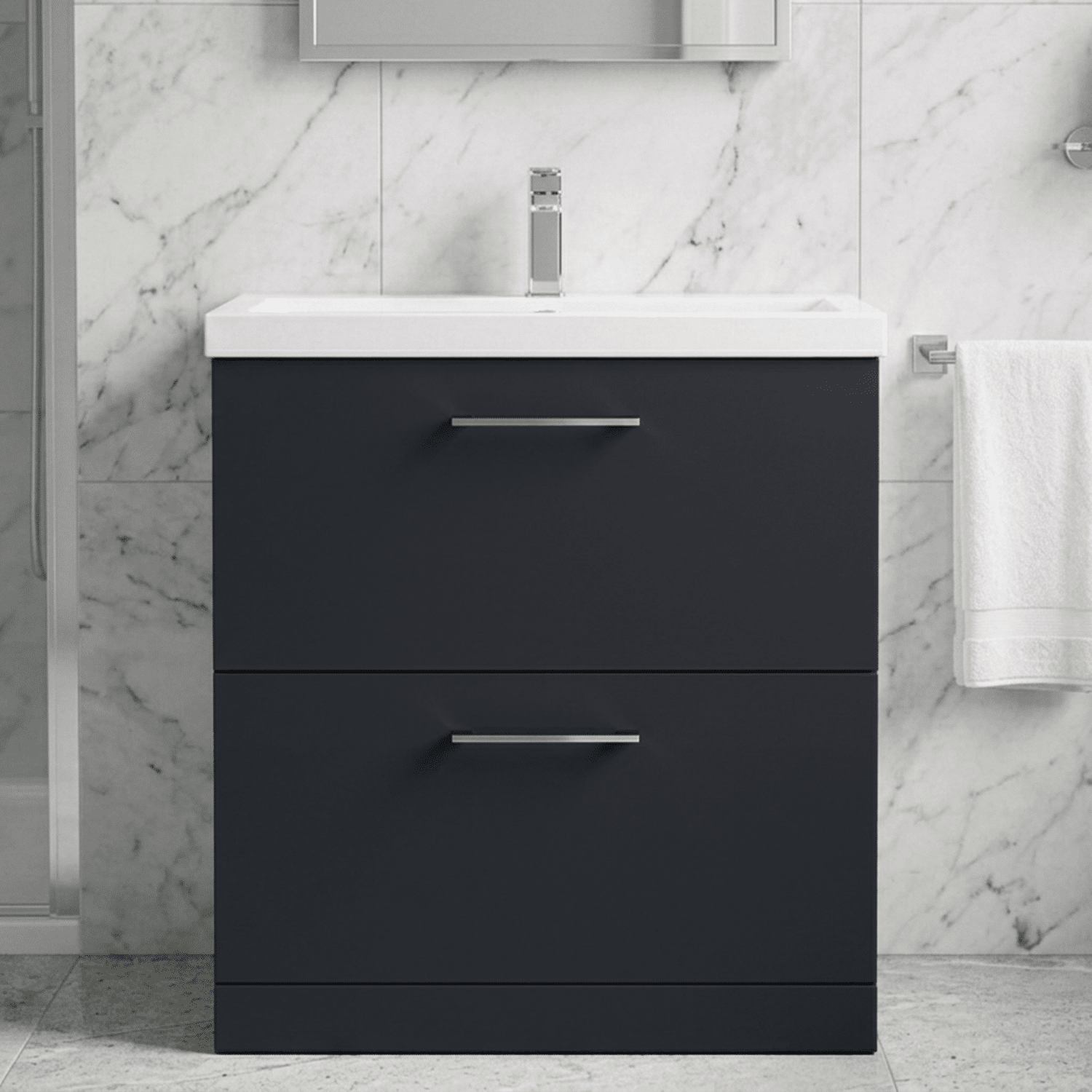 [BFLE1435A] Balterley Modern Bathroom 2 Drawer Floor Standing Vanity Unit & Rectangular Mid-Edge Basin, Dark Grey, 800 mm - Silo
