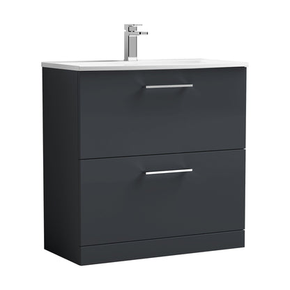 [BFLE1435G] Balterley  Modern Bathroom Floor Standing 2 Soft Close Drawer Vanity Unit & Curved Basin, Dark Grey, 800mm - Cutout