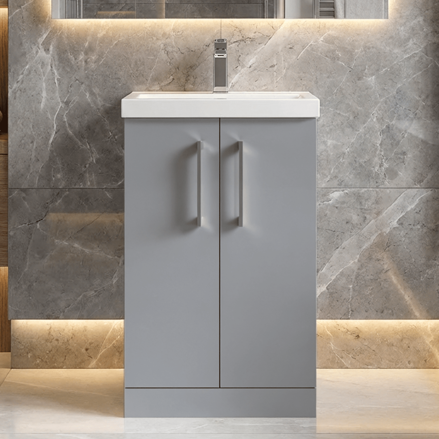 [BFLE2201A] Contemporary Floor Standing Vanity Unit with Mid-Edge Basin, Choice of Size - Silo