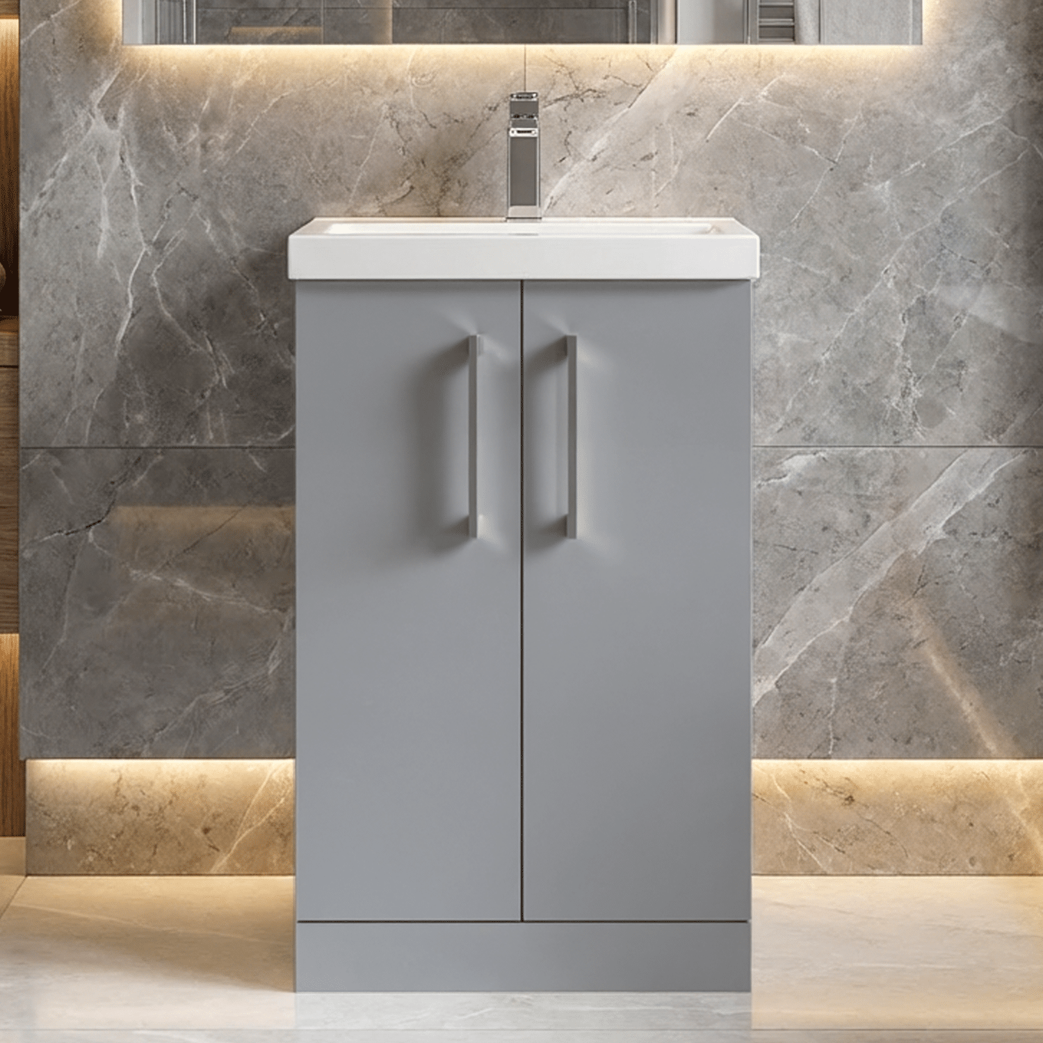 [BFLE2201A] Contemporary Floor Standing Vanity Unit with Mid-Edge Basin, Choice of Size - Silo