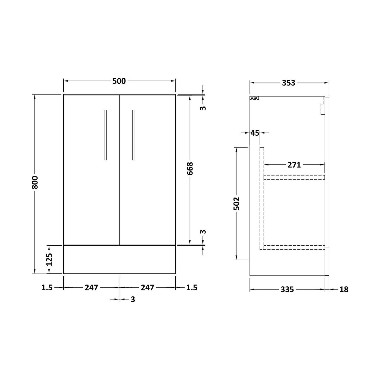 [BFLE2201C] 500 FS 2-DOOR UNIT (335 DEEP) - Technical Drawing