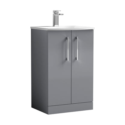 [BFLE2201G] Balterley  Modern Bathroom Floor Standing 2 Soft Close Door Vanity Unit & Curved Basin, Satin Grey, 500mm - Cutout