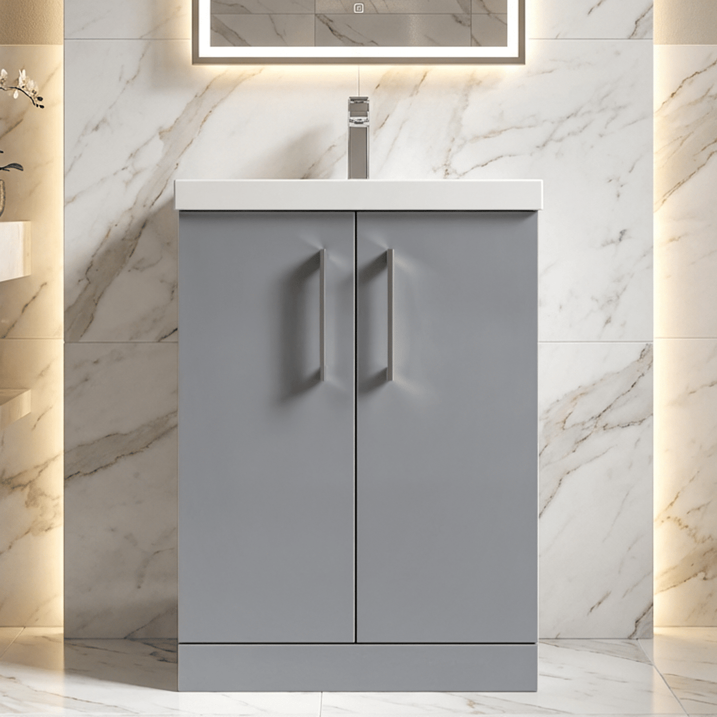[BFLE2203A] Contemporary Floor Standing Vanity Unit with Mid-Edge Basin, Choice of Size - Silo