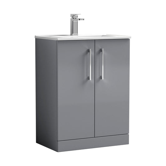[BFLE2203B] Balterley Level Modern Bathroom 2 Soft Close Door & Minimalist Floor Standing Vanity Unit Basin, Satin Grey, 440mm - Cutout