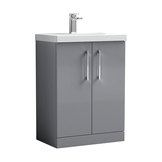 [BFLE2203D] Balterley  Contemporary Bathroom 2 Soft Close Door & Thin-Edge Floor Standing Vanity Unit Basin, Satin Grey, 600mm - Cutout