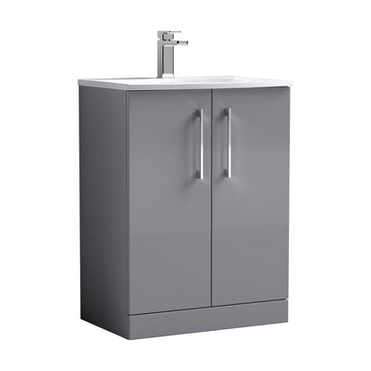 [BFLE2203G] Balterley  Modern Bathroom Floor Standing 2 Soft Close Door Vanity Unit & Curved Basin, Satin Grey, 600mm - Cutout