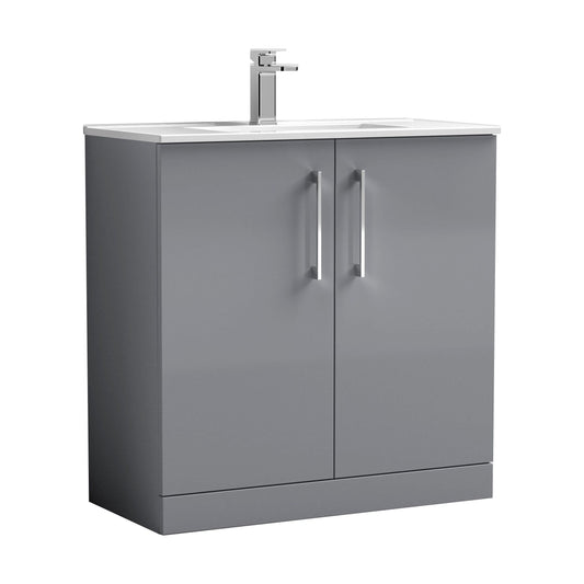 [BFLE2205B] Balterley Level Modern Bathroom 2 Soft Close Door & Minimalist Floor Standing Vanity Unit Basin, Satin Grey, 435mm - Cutout