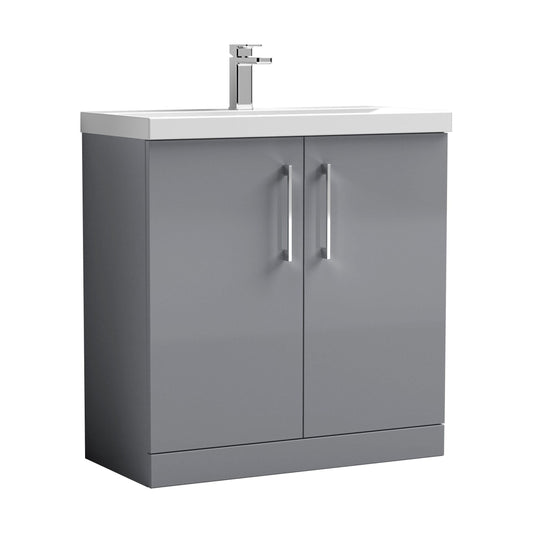 [BFLE2205D] Balterley  Contemporary Bathroom 2 Soft Close Door & Thin-Edge Floor Standing Vanity Unit Basin, Satin Grey, 800mm - Cutout