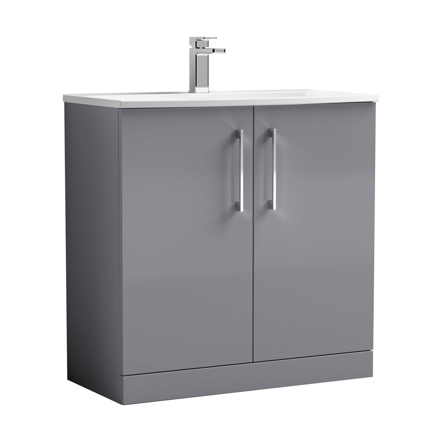 [BFLE2205G] Balterley  Modern Bathroom Floor Standing 2 Soft Close Door Vanity Unit & Curved Basin, Satin Grey, 800mm - Cutout