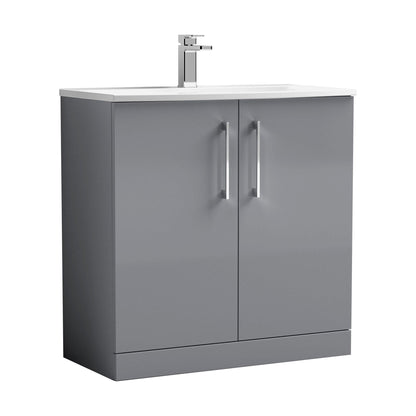 [BFLE2205G] Balterley  Modern Bathroom Floor Standing 2 Soft Close Door Vanity Unit & Curved Basin, Satin Grey, 800mm - Cutout