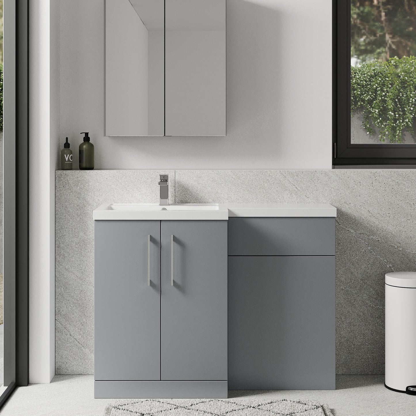 [BFLE2211L] Bramshall Combination Vanity Unit with Basin & WC, Left Hand, 1100mm x 390mm - Choice of Colour and Handle Finish - Lifestyle 1