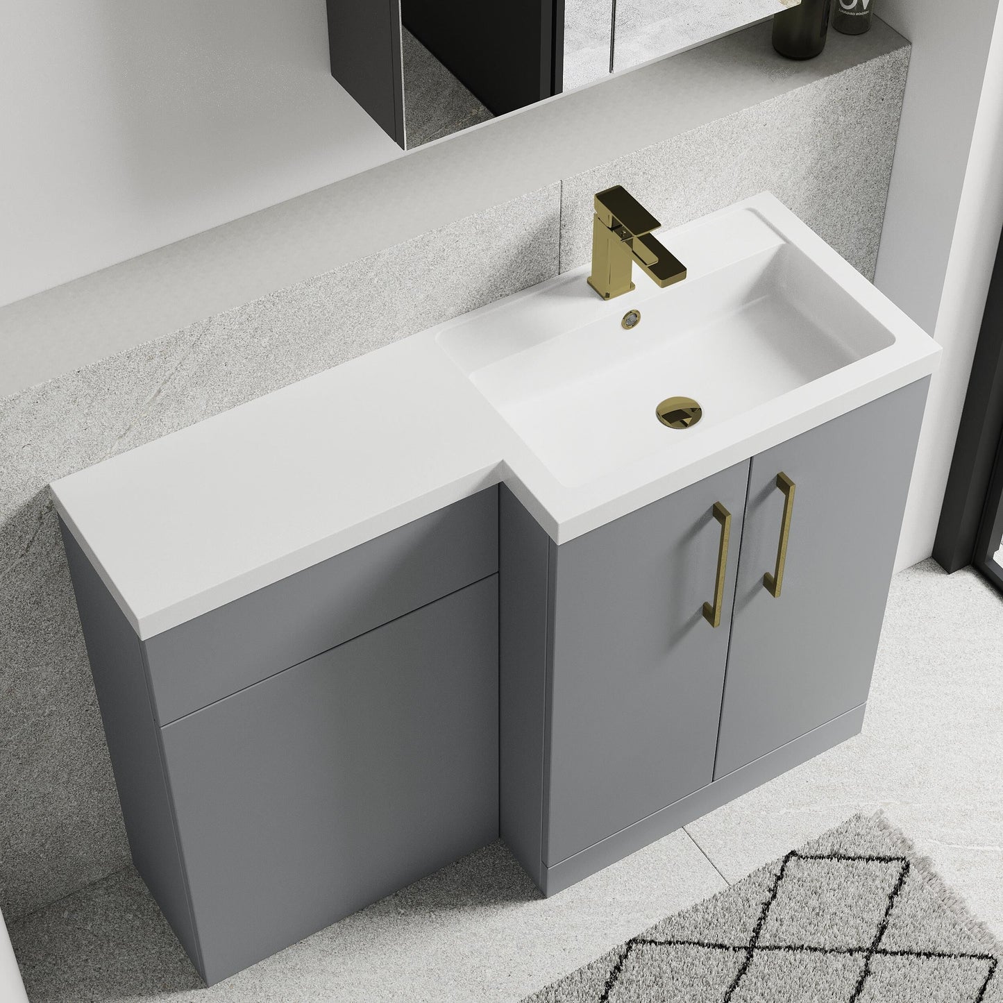 [BFLE2211RH017] Bramshall Combination Vanity Unit with Basin & WC, Right Hand, 1100mm x 390mm - Choice of Colour and Handle Finish - Lifestyle 2