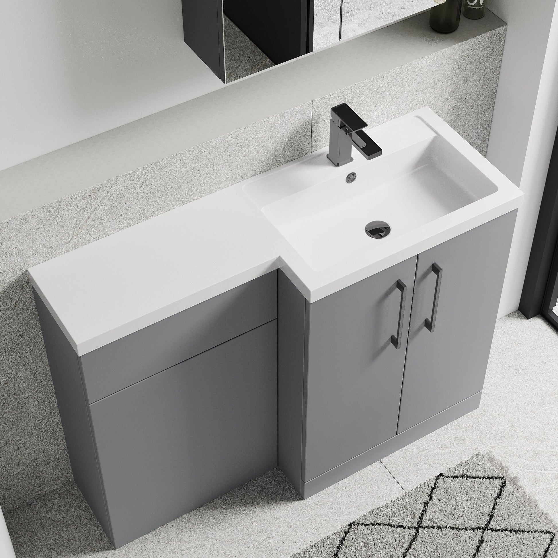 [BFLE2211RH716] Bramshall Combination Vanity Unit with Basin & WC, Right Hand, 1100mm x 390mm - Choice of Colour and Handle Finish - Lifestyle 2