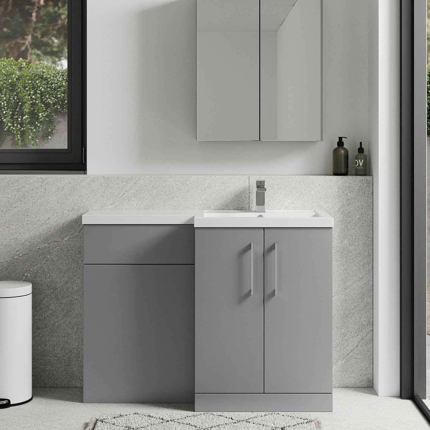 [BFLE2211R] Bramshall Combination Vanity Unit with Basin & WC, Right Hand, 1100mm x 390mm - Choice of Colour and Handle Finish - Lifestyle 1