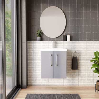 [BFLE2221A] Bramshall Contemporary 2 Door Wall Hung Vanity Basin Unit with Mid-Edge Basin, Choice of Size and Colour - Lifestyle 1